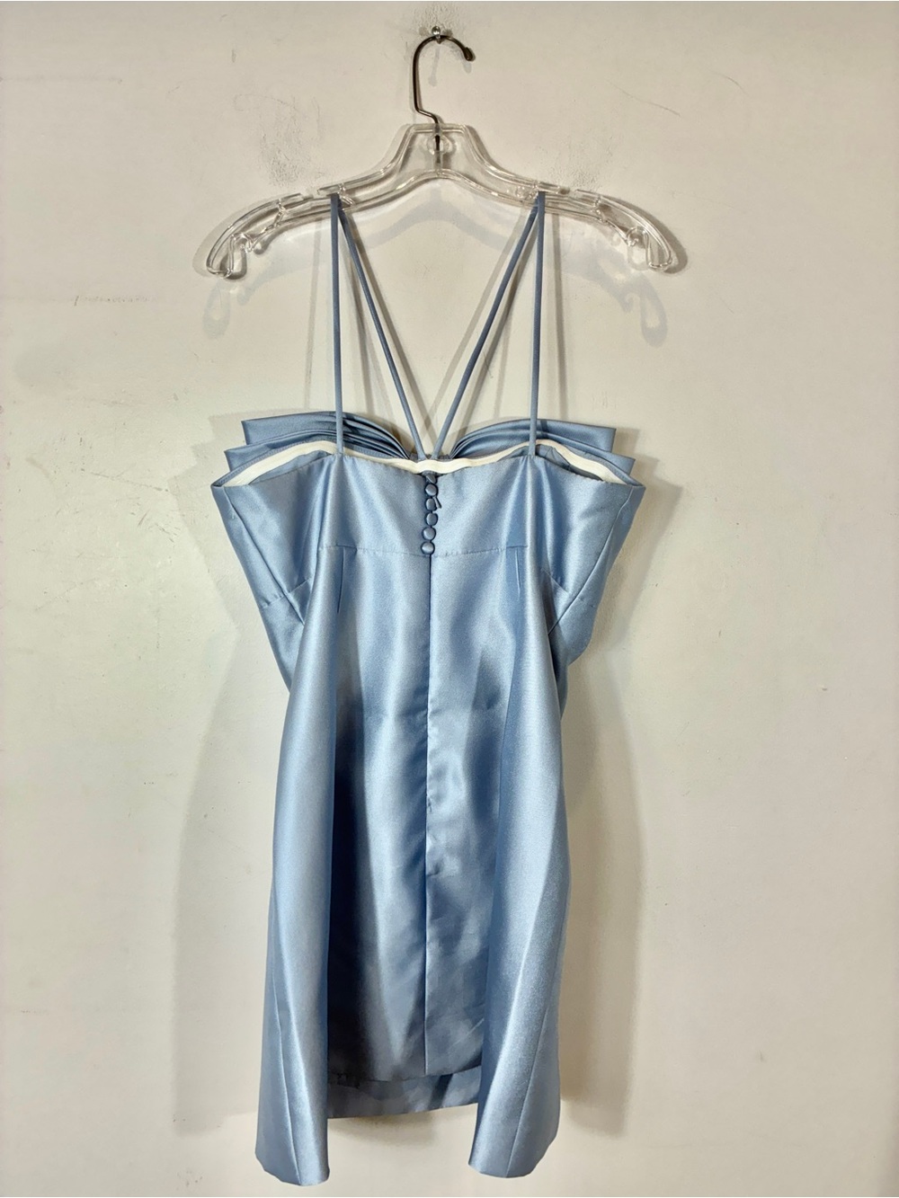 Alfred Sung Light Blue Satin Mini Dress Oversized Bow Detail Size M - Picture 8 of 11
